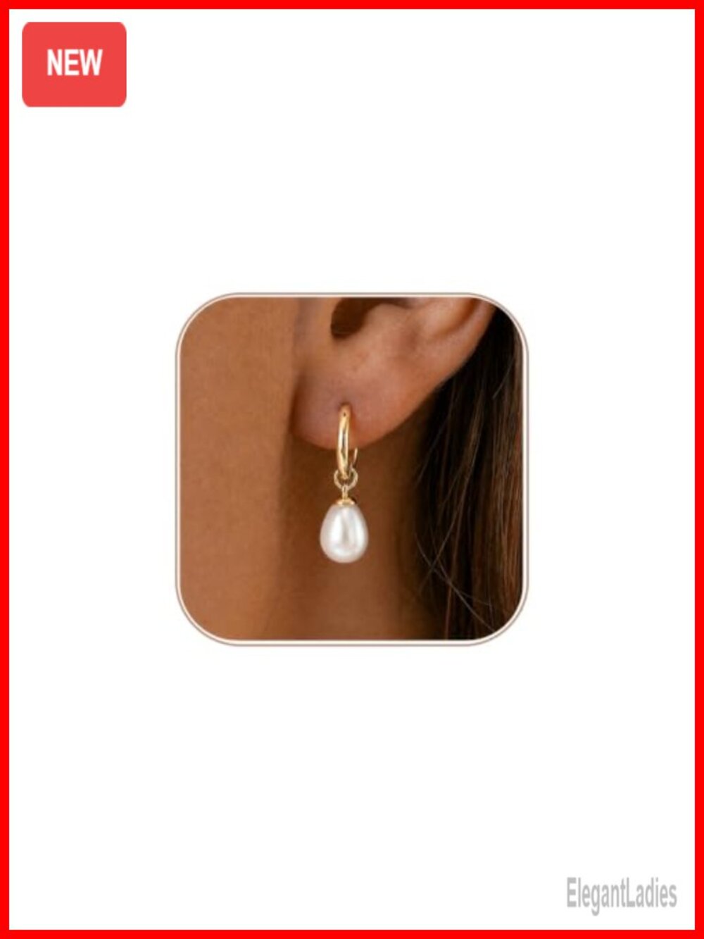 14K Gold Plated Pearl Drop Huggie Hoop Earrings Teardrop Dangle